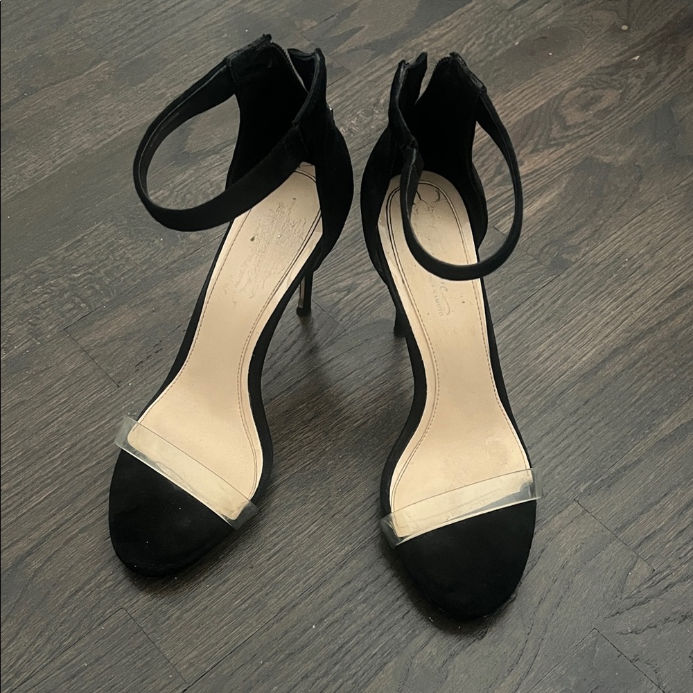 Imagine by Vince Camuto Black Ankle Strap Suede Heels